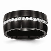 Stainless Steel Black IP Wedding Band with CZ Brushed Finish